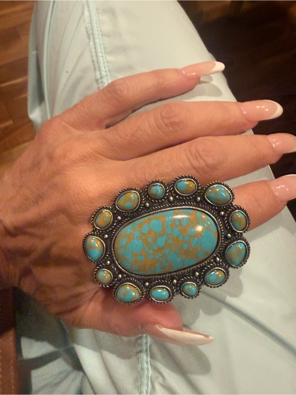Oval Turquoise Cluster Statement Ring - Blue Turquoise